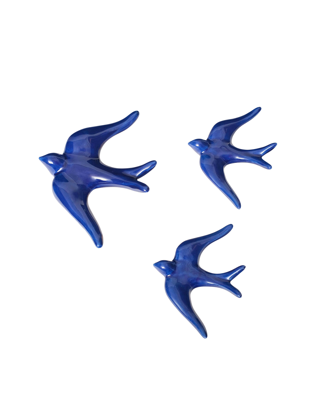 Glazed ceramic swallows, plain (set of 3)