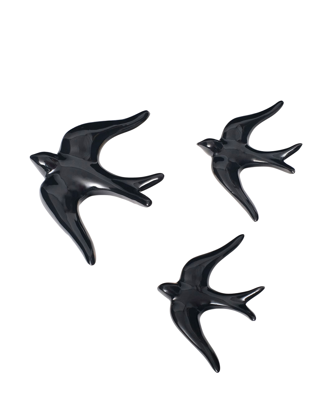 Glazed ceramic swallows, plain (set of 3)