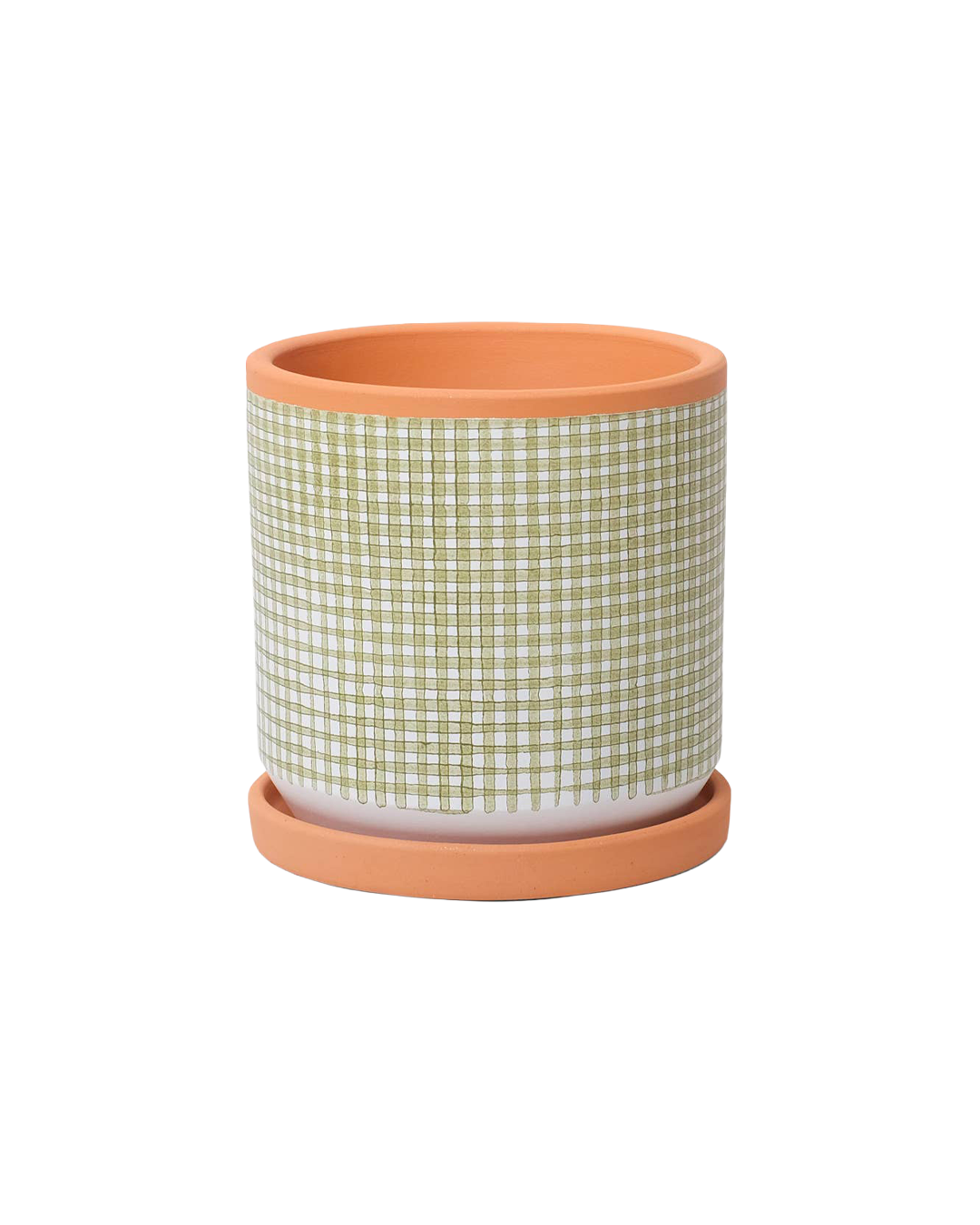 Checked clay pot with saucer – Medium