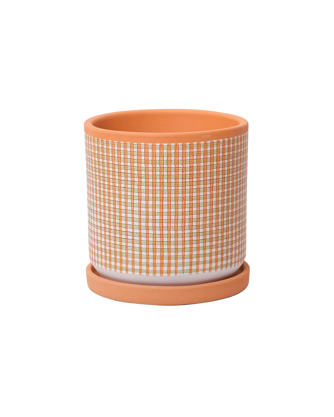 Checked clay pot with saucer – Medium