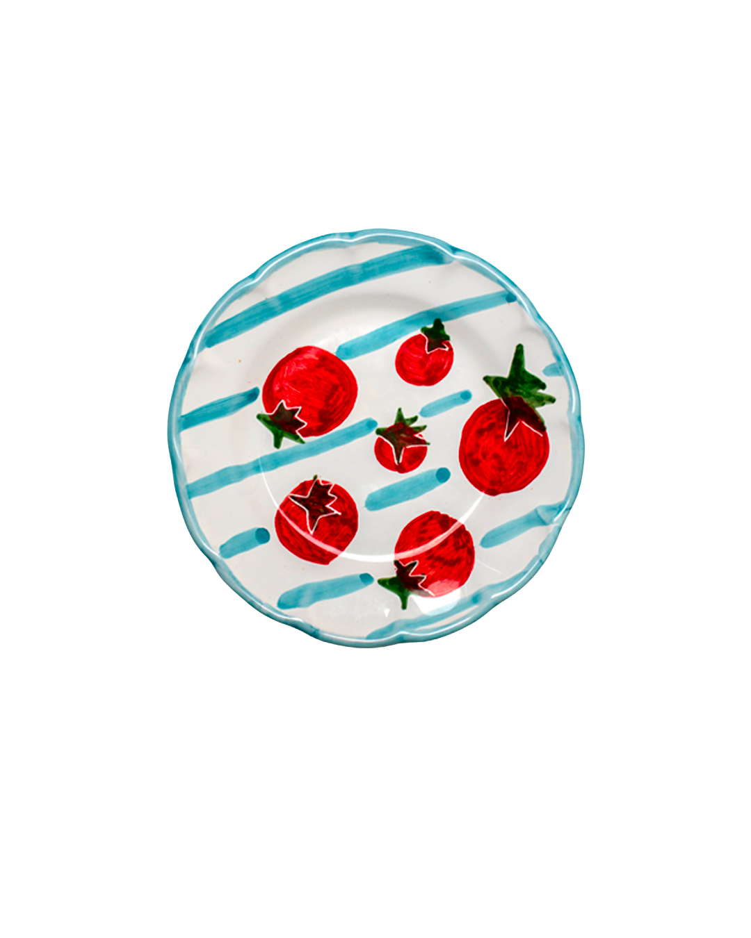Tomato Breakfast Plate - Light Blue Stripes