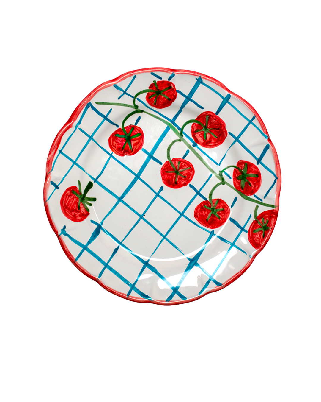 Tomato Dinner Plate - Red & Light Blue