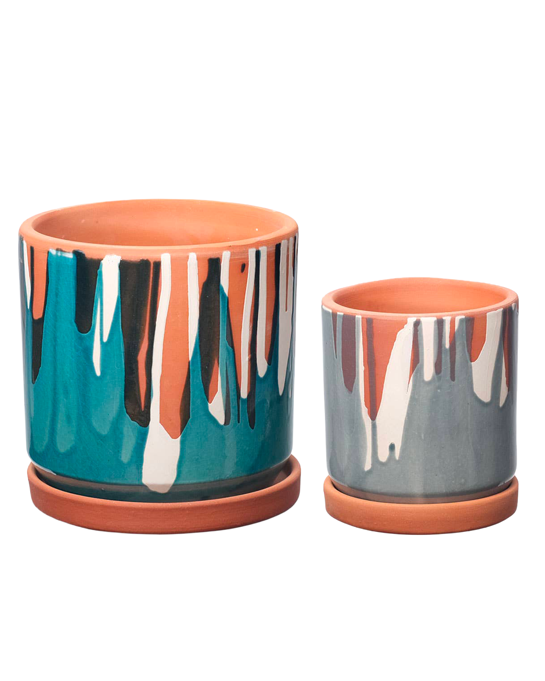 Clay pot with white slip and coloured glaze