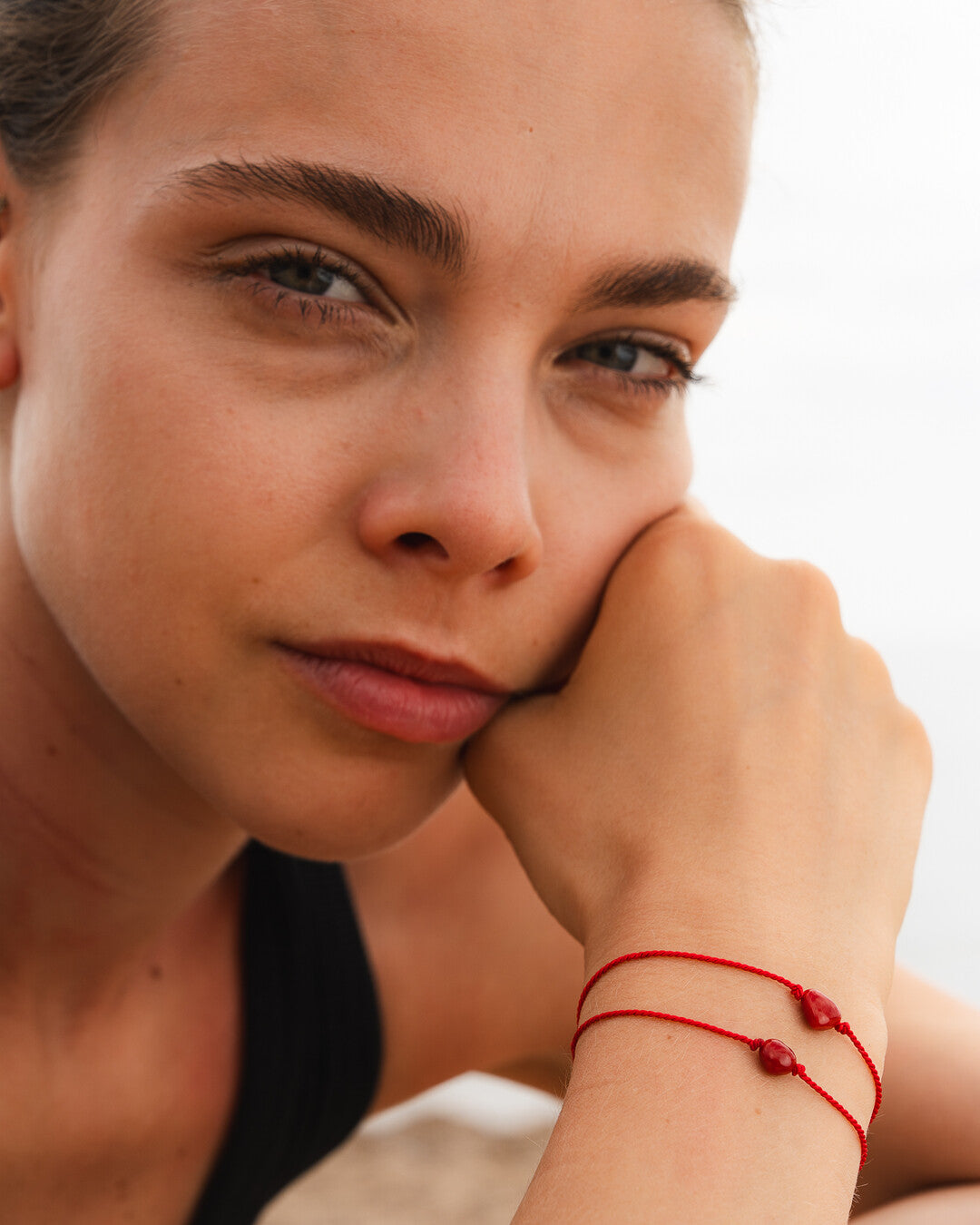 Santorin Cora Red Coral Heart Silk Bracelet