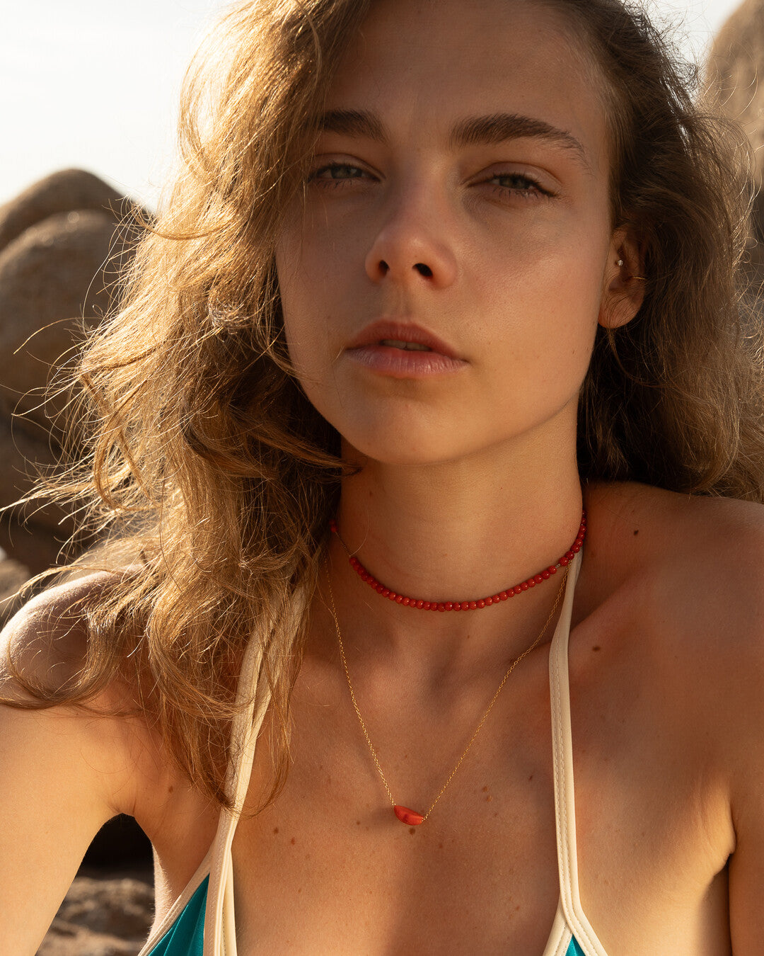 Koralini Red Coral Bead Necklace