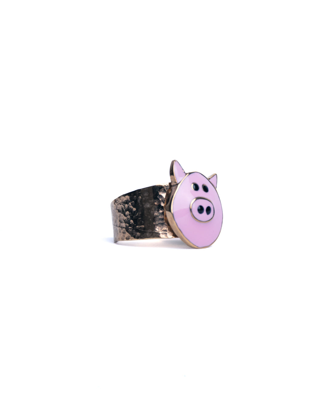 Pig Ring handmade handcrafted metal gold pink fun ring