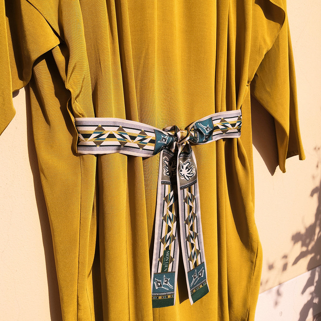 Sash in silk - L'ebbrezza del volo - verde e ocra