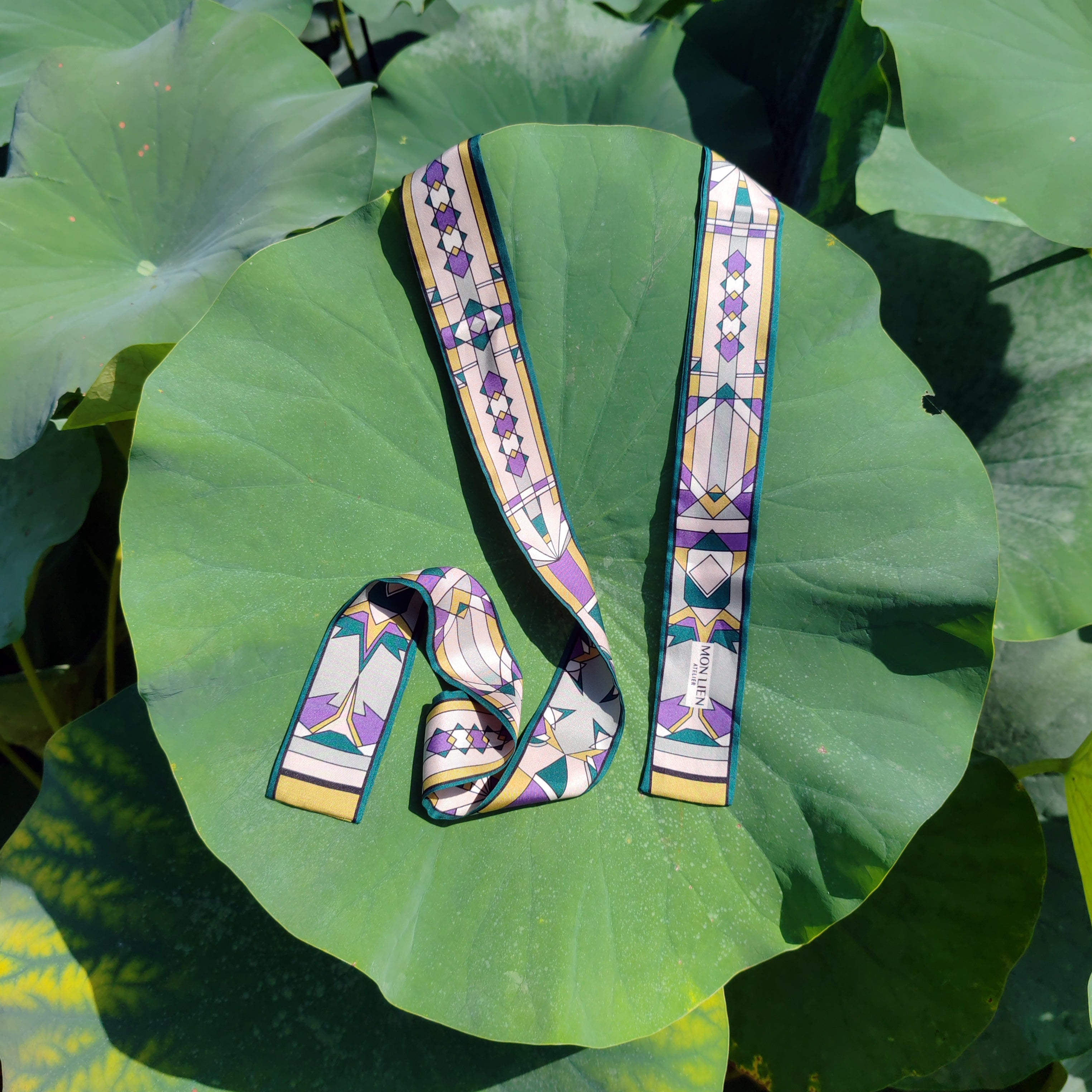 Sash in silk - Il sentiero misterioso - viola e verde