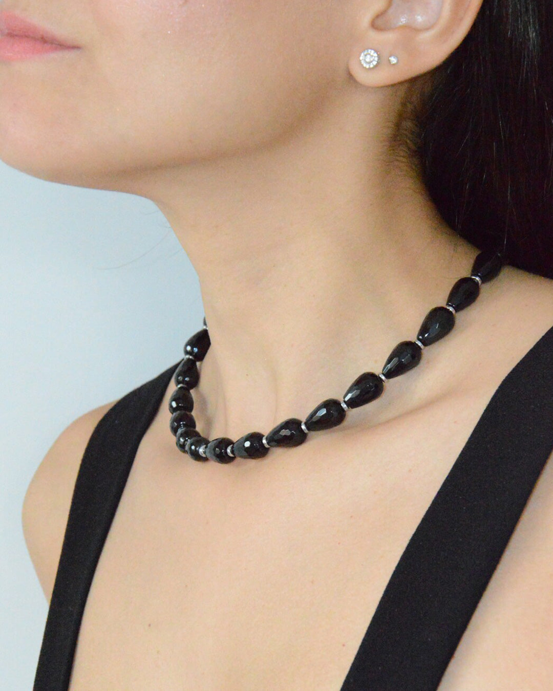 Onyx Drop & Hematite Necklace