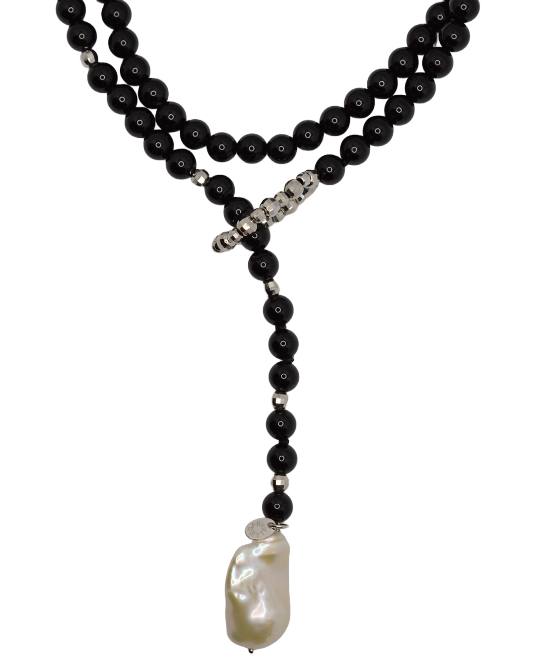 Onyx & Pearl Lariat Necklace