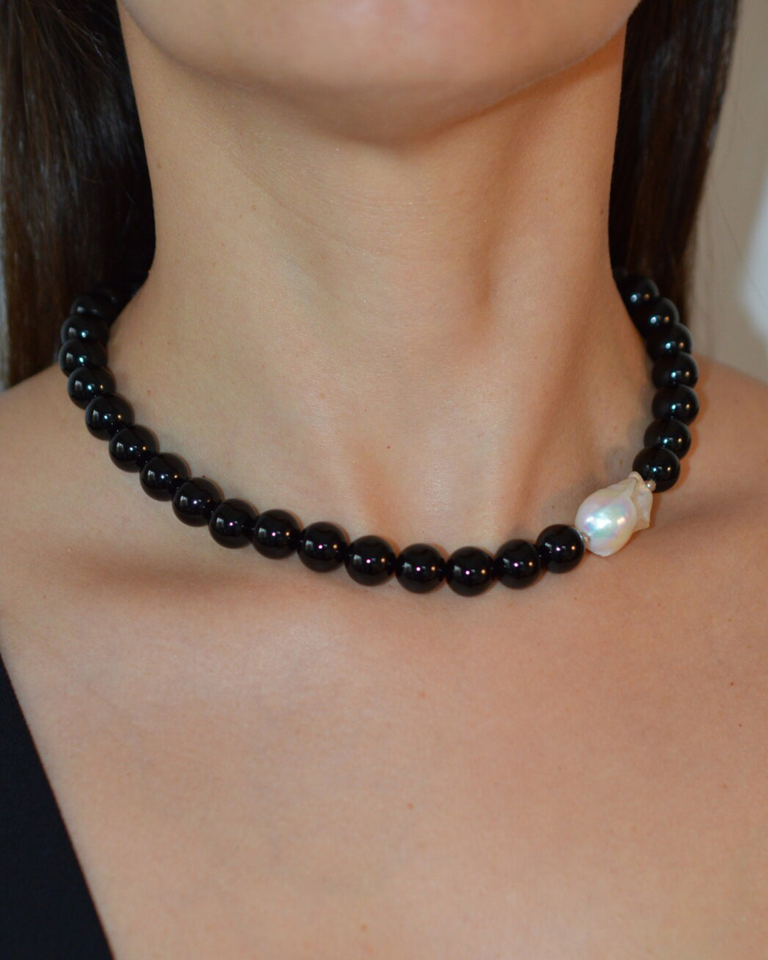 Scilla Onyx and Pearl Necklace