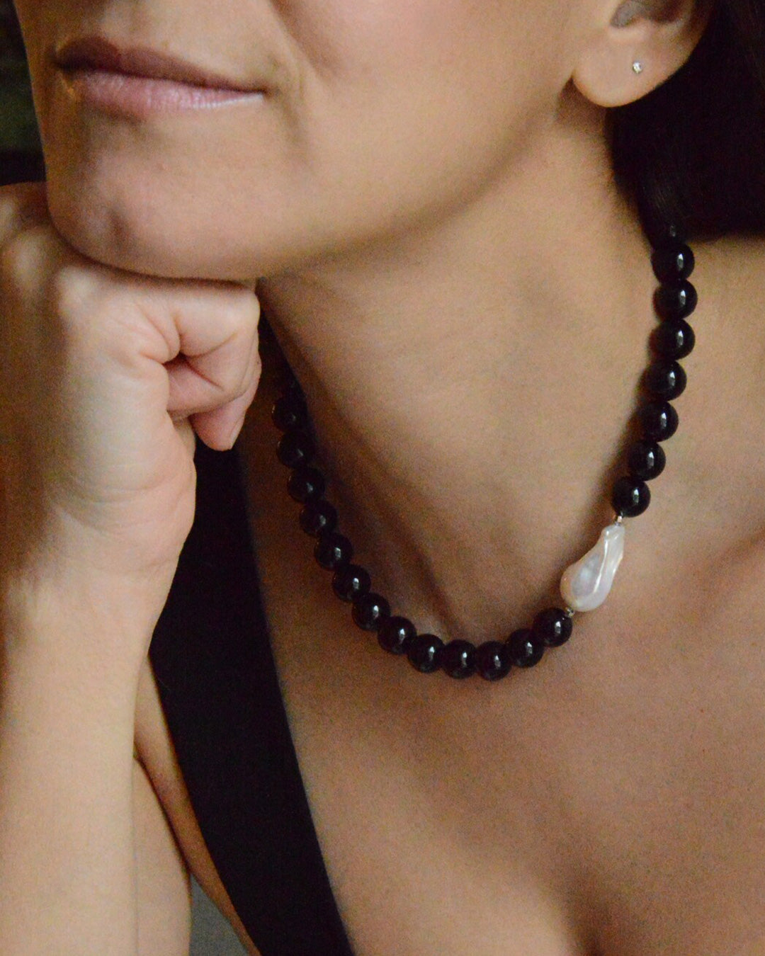 Scilla Onyx and Pearl Necklace