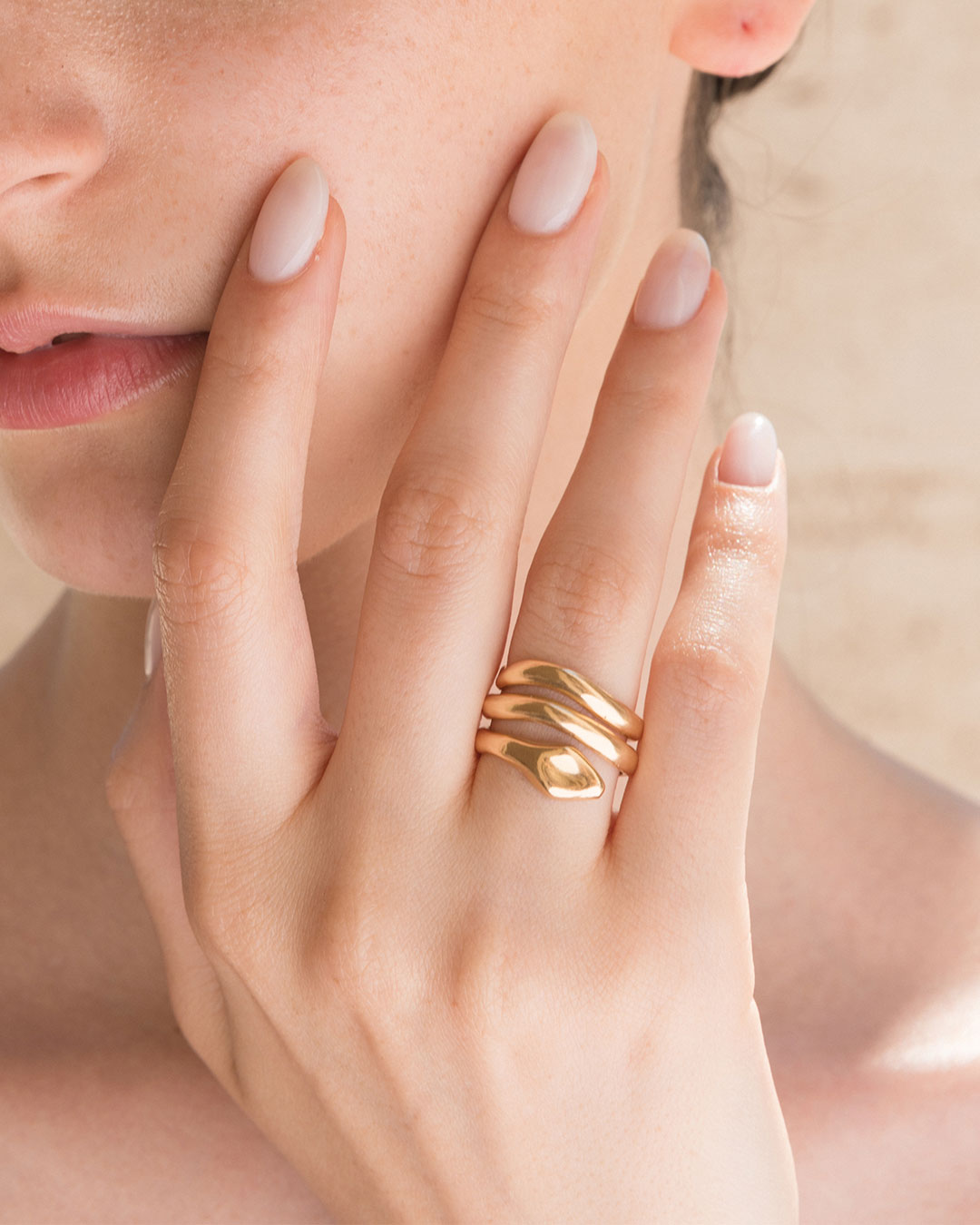 Double Coil Ring 24k gold plated bronze Giulia Barela Jewelry
