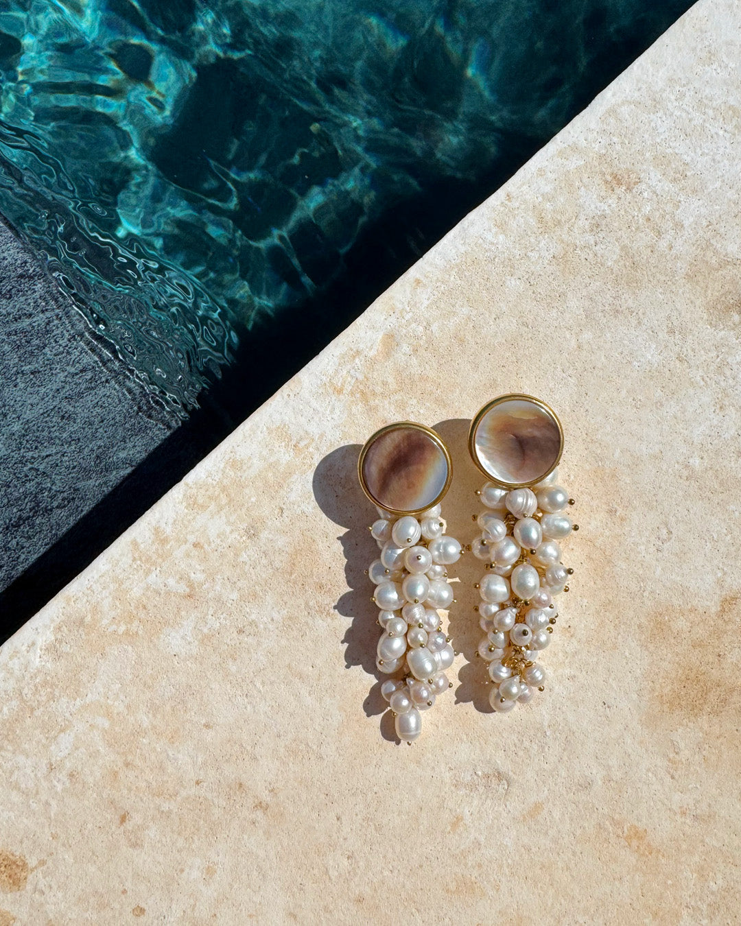 Greta mother-of-pearl and pearl button earrings