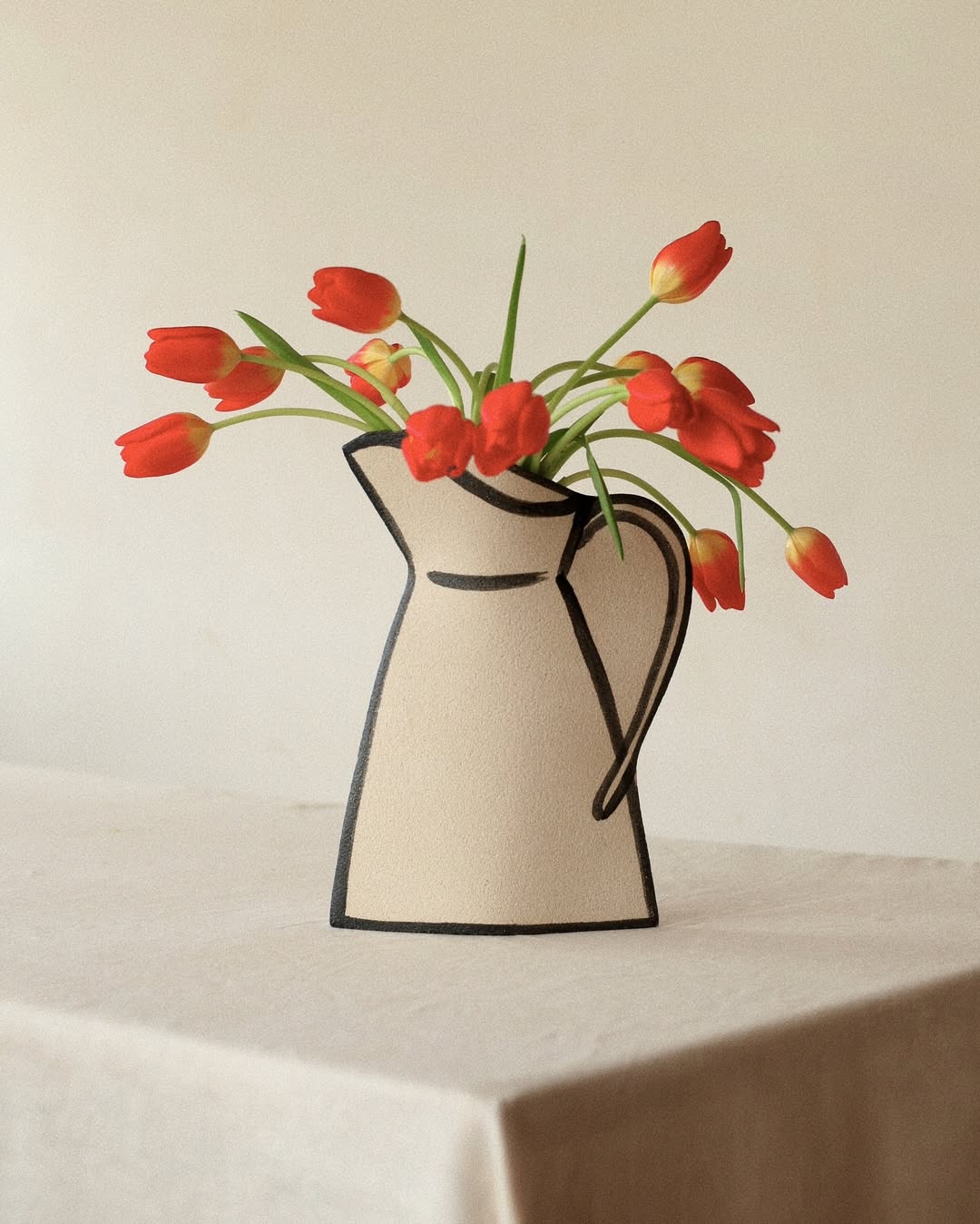 'Morandi Pitcher' Ceramic Illustrated Vase