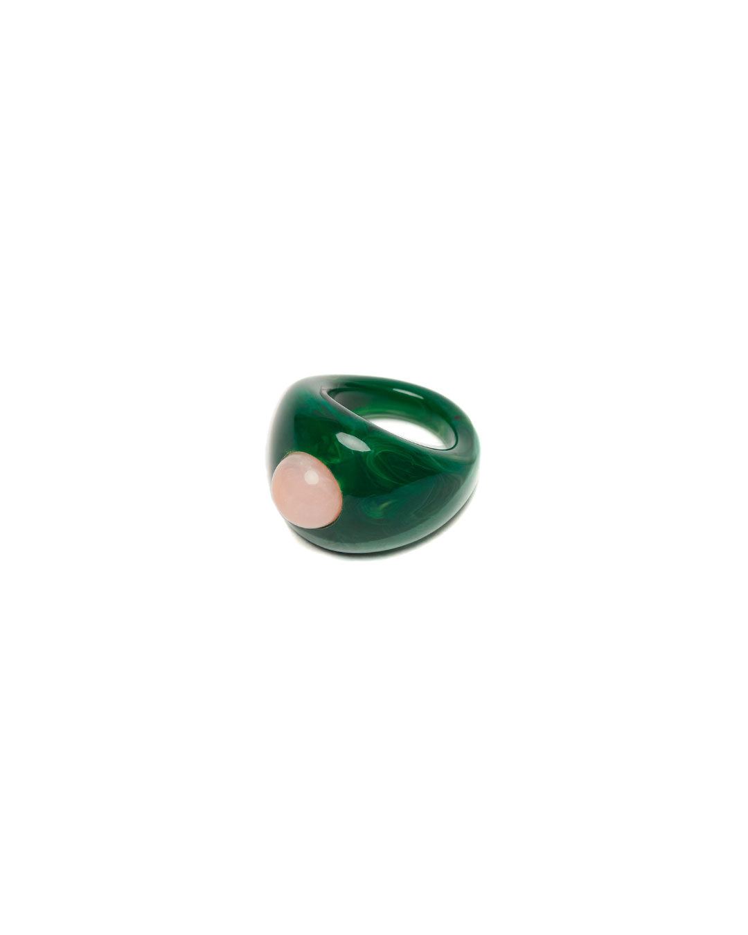 Green ring with a pink gemstone