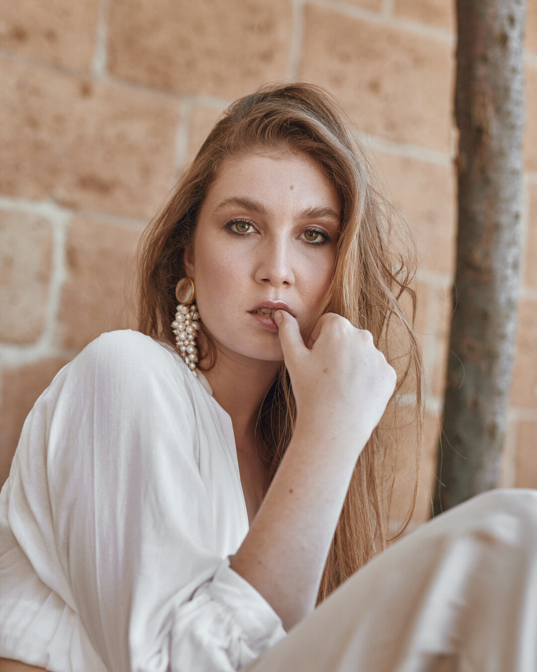 Greta mother-of-pearl and pearl button earrings