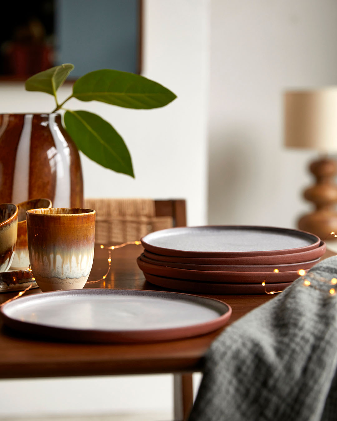 Red stoneware everyday plate