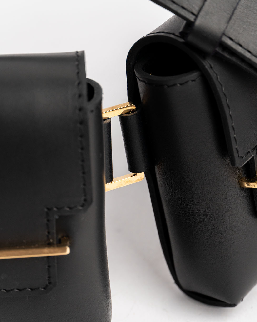 Sling bag leather black gold handmade handcrafted