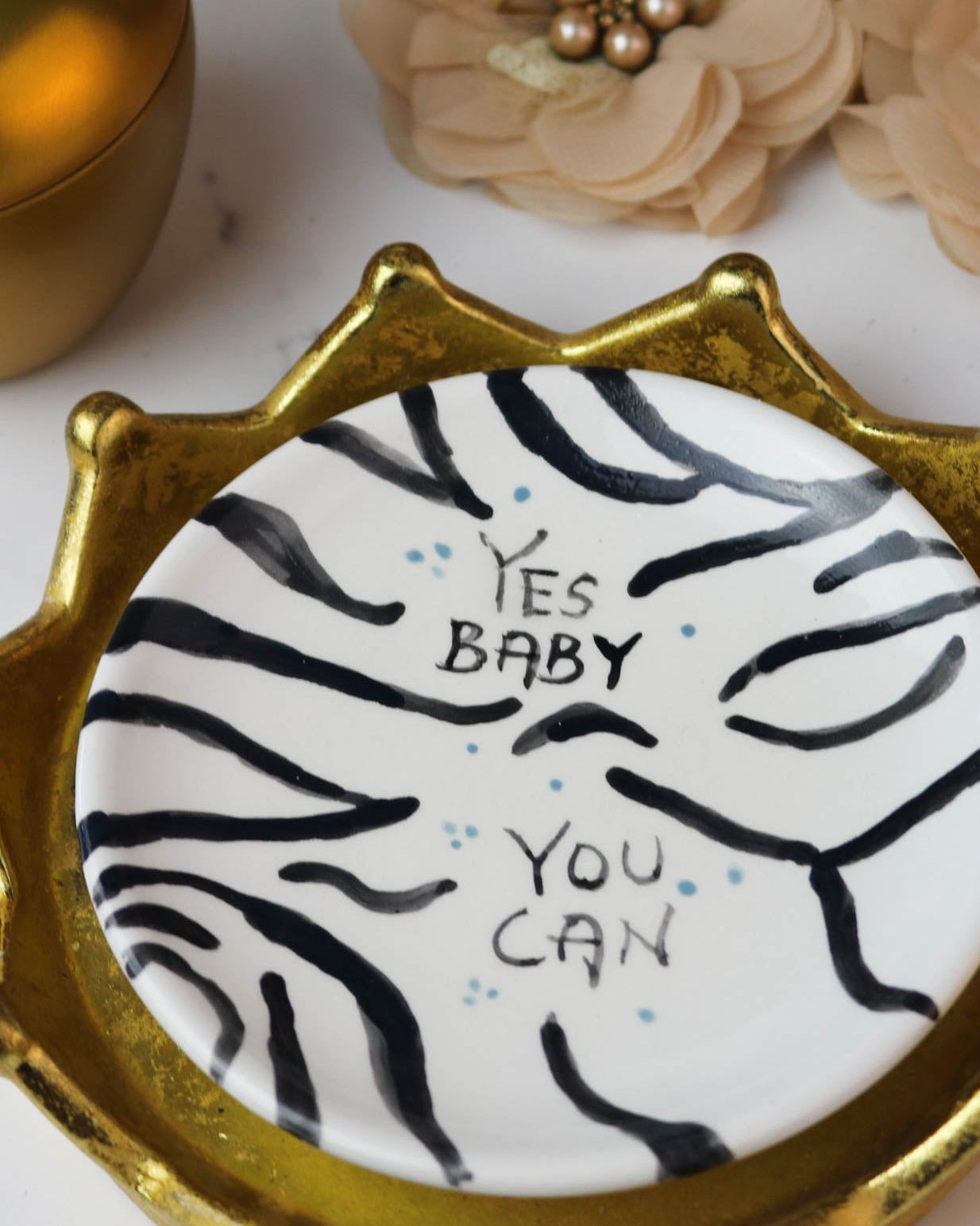 Yes Baby, You Can Zebra Striped Saucer - Good Resolutions Collection - Maison Flores