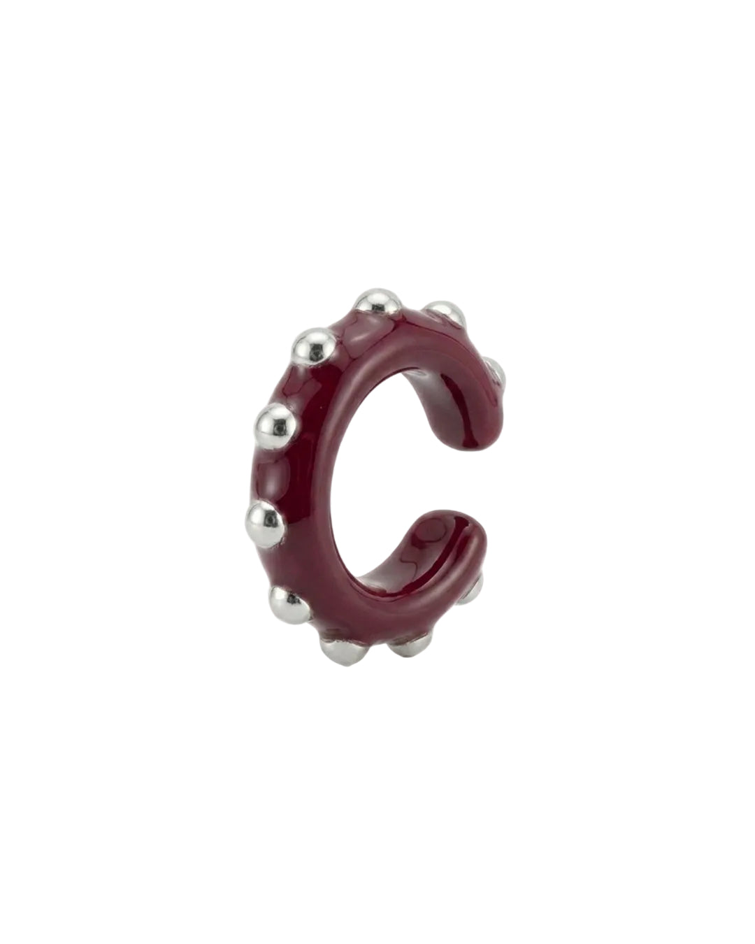 Red and silver earcuff  on a white background