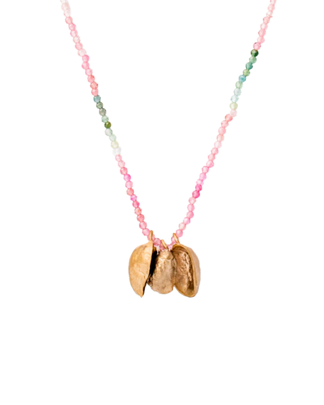 Handmade necklace - real nut cast - bronze and gemstones - Mandala T.