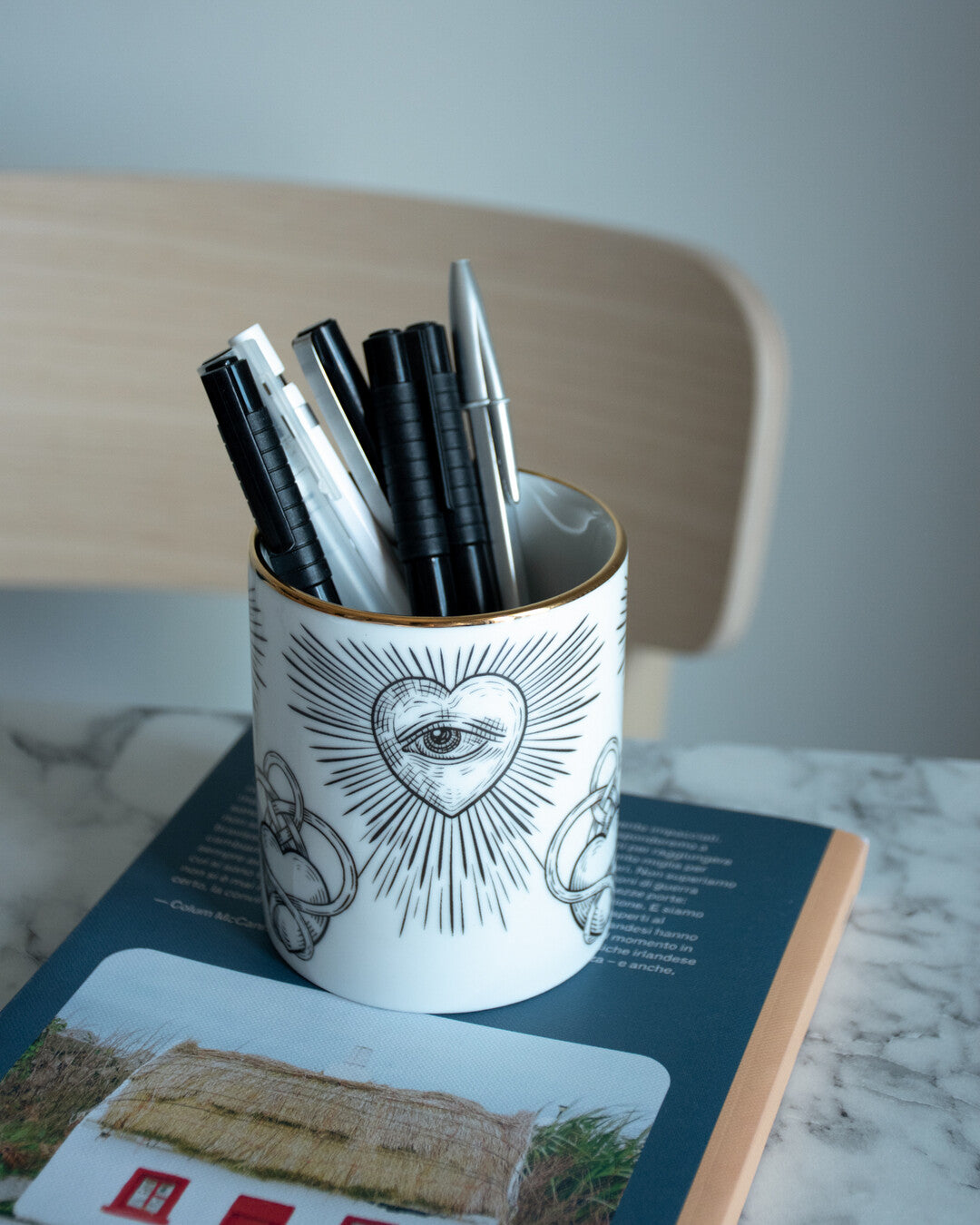 Handmade Ceramic Illustrated Pencil Holder - Mezzogiornoh