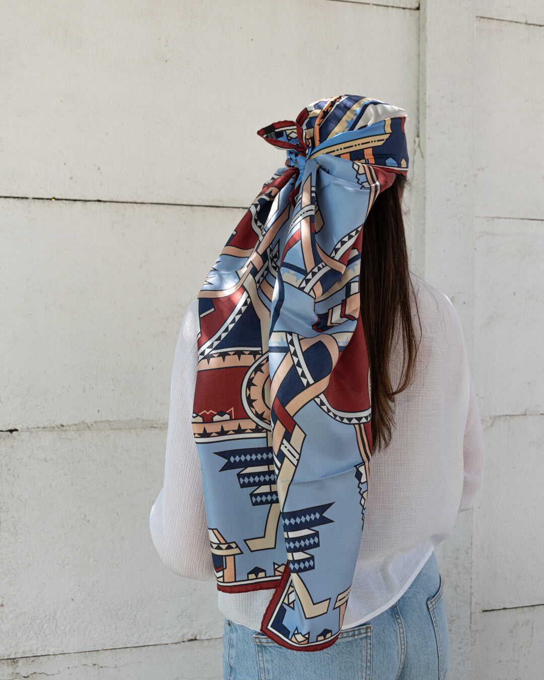 Stole in silk - I nastri danzanti - blu e terracotta