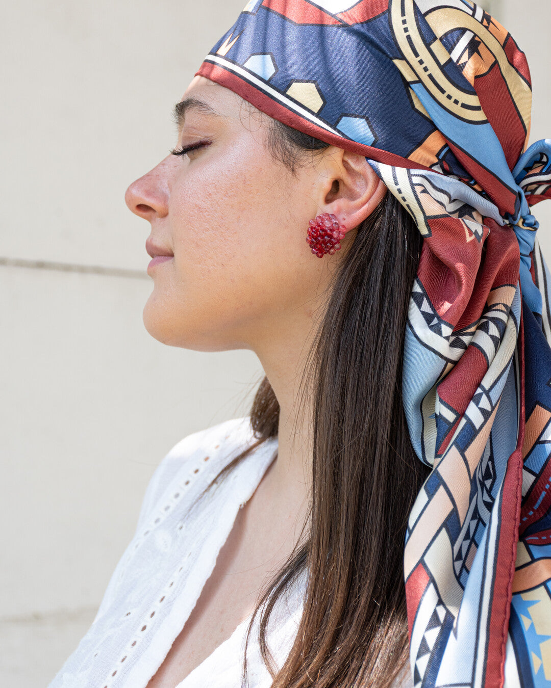 Foulard carré in silk - I nastri danzanti - blu e terracotta
