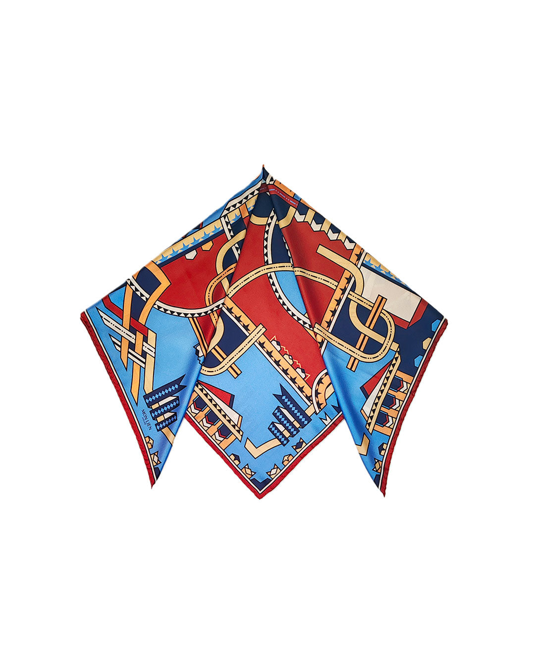 Foulard carré in silk - I nastri danzanti - blu e terracotta