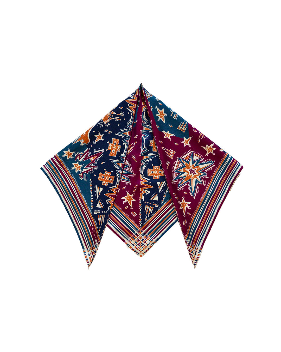 Foulard carré in silk - La testa tra le stelle - blu e bordeaux
