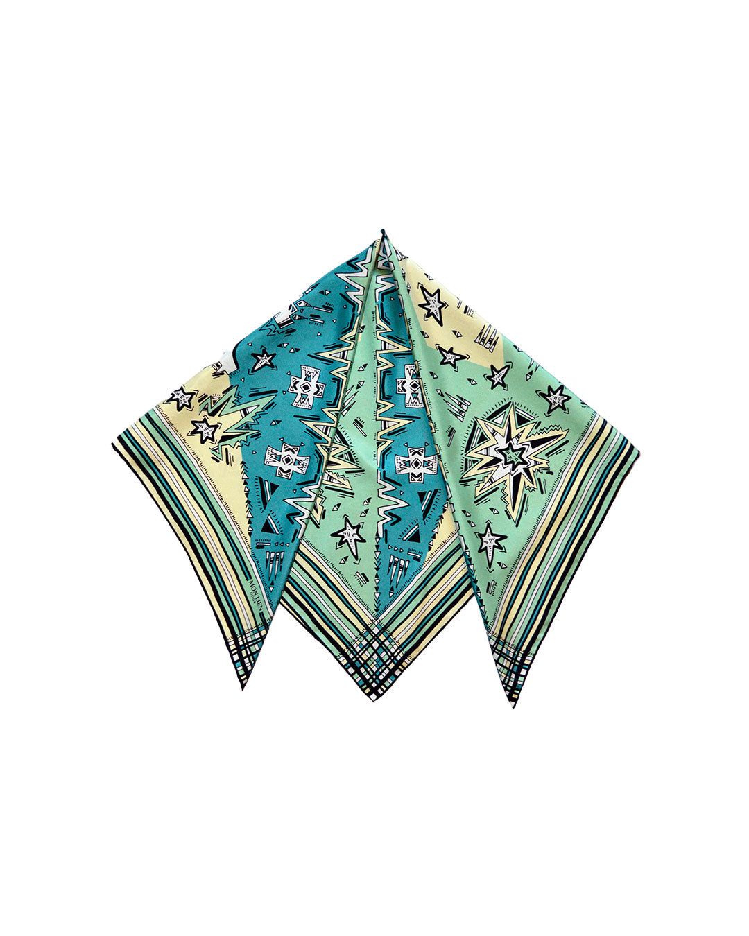 Foulard carré in silk - La testa tra le stelle - turchese e ottanio