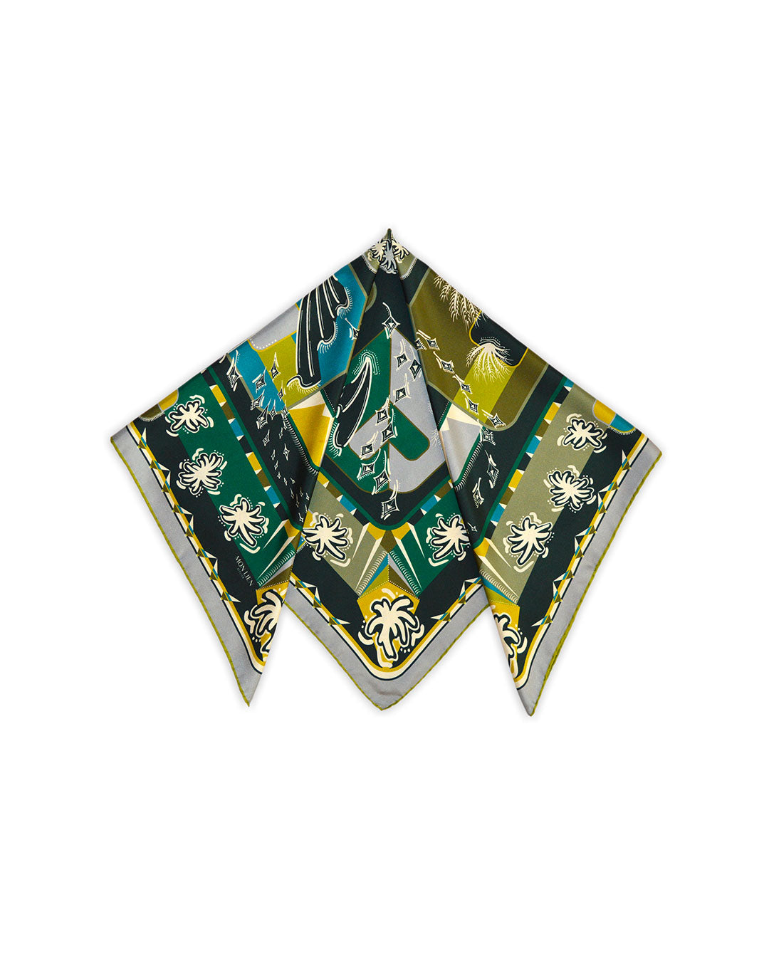 Foulard carré in silk - L'ebbrezza del volo - verde e ocra