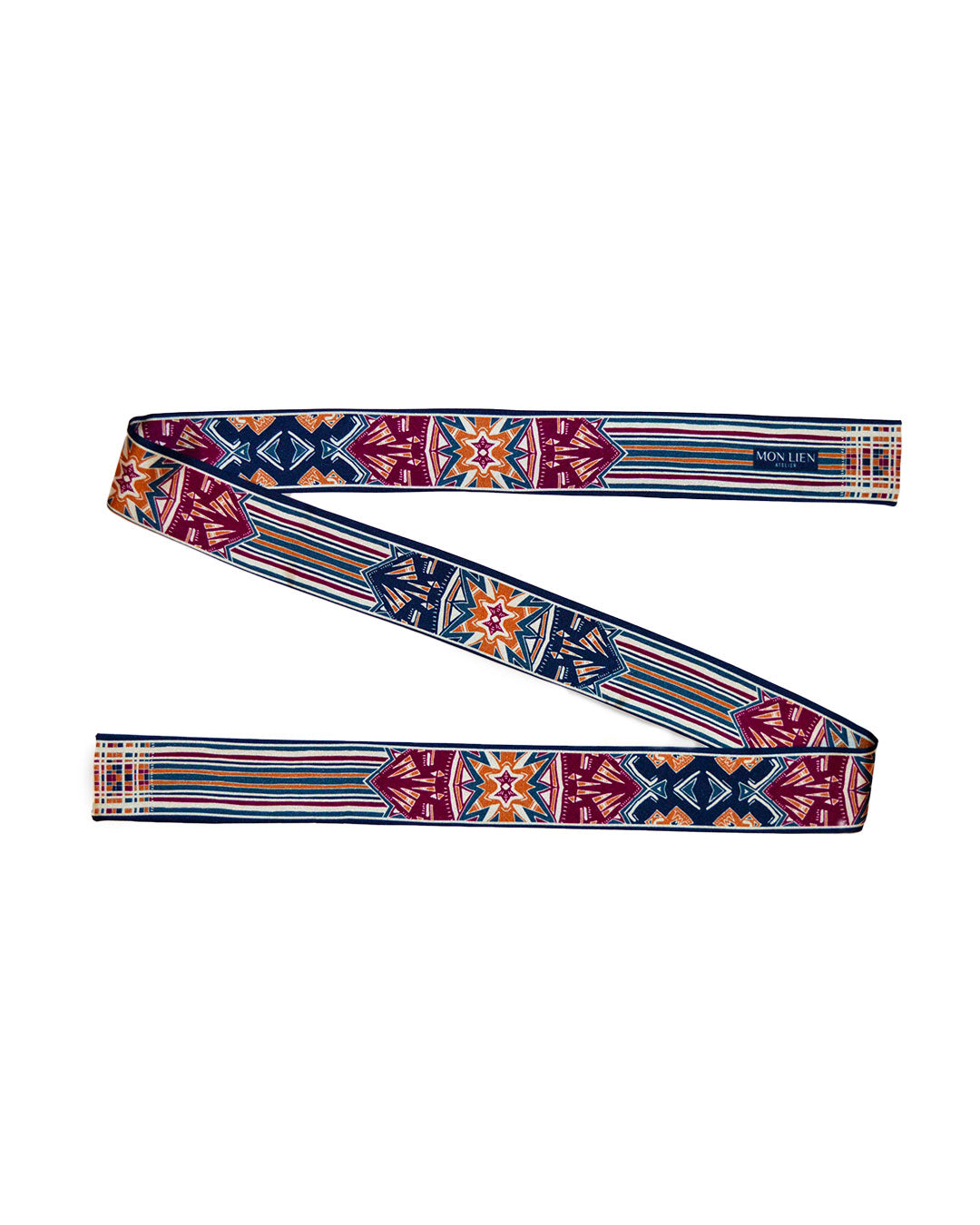 Sash in silk - La testa tra le stelle - blu e bordeaux