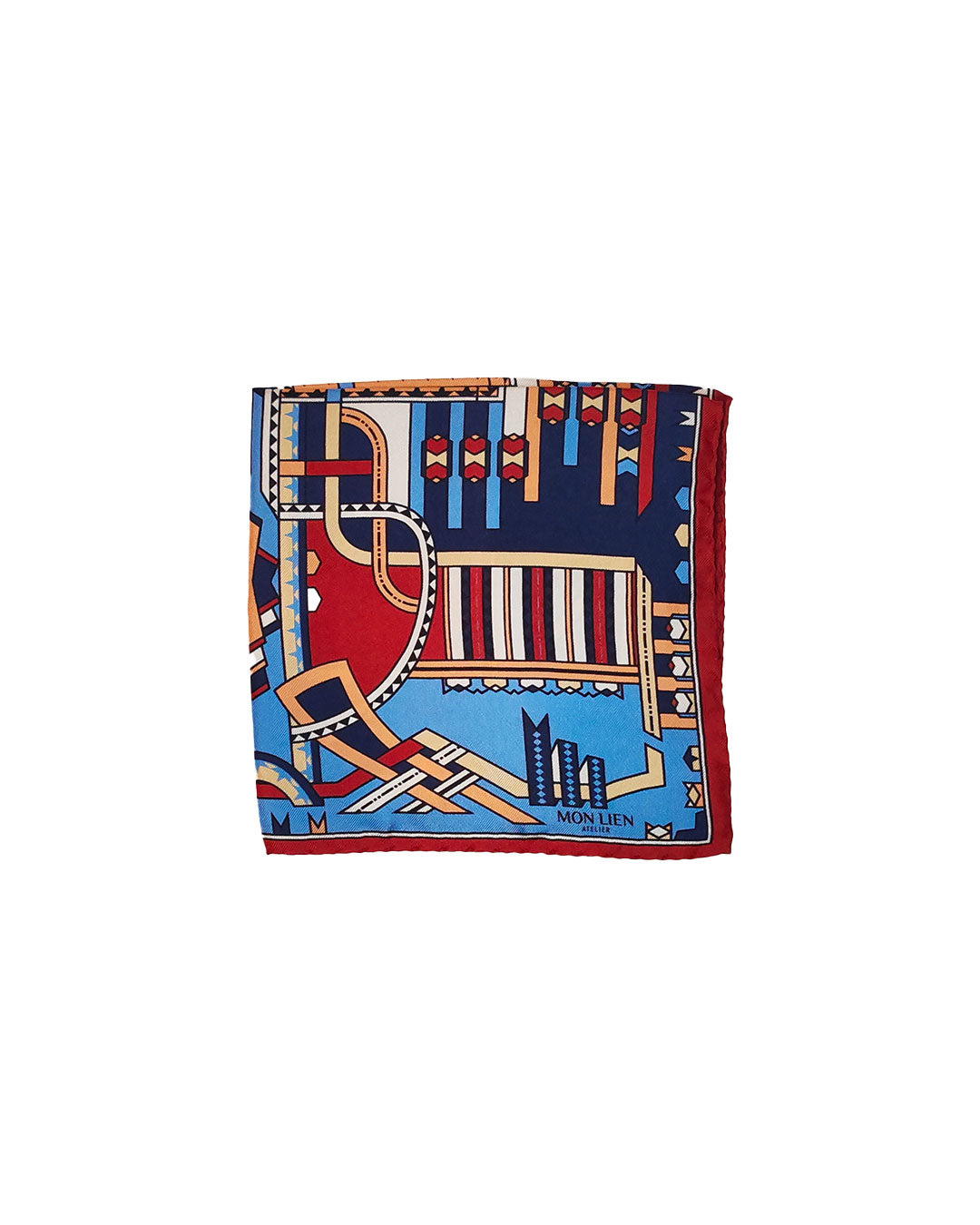 Pocket square in silk - I nastri danzanti - blu e terracotta