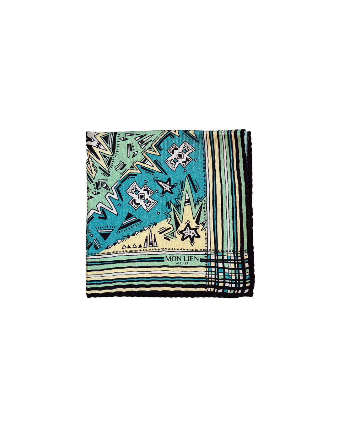 Pocket square in silk - La testa tra le stelle - turchese e ottanio