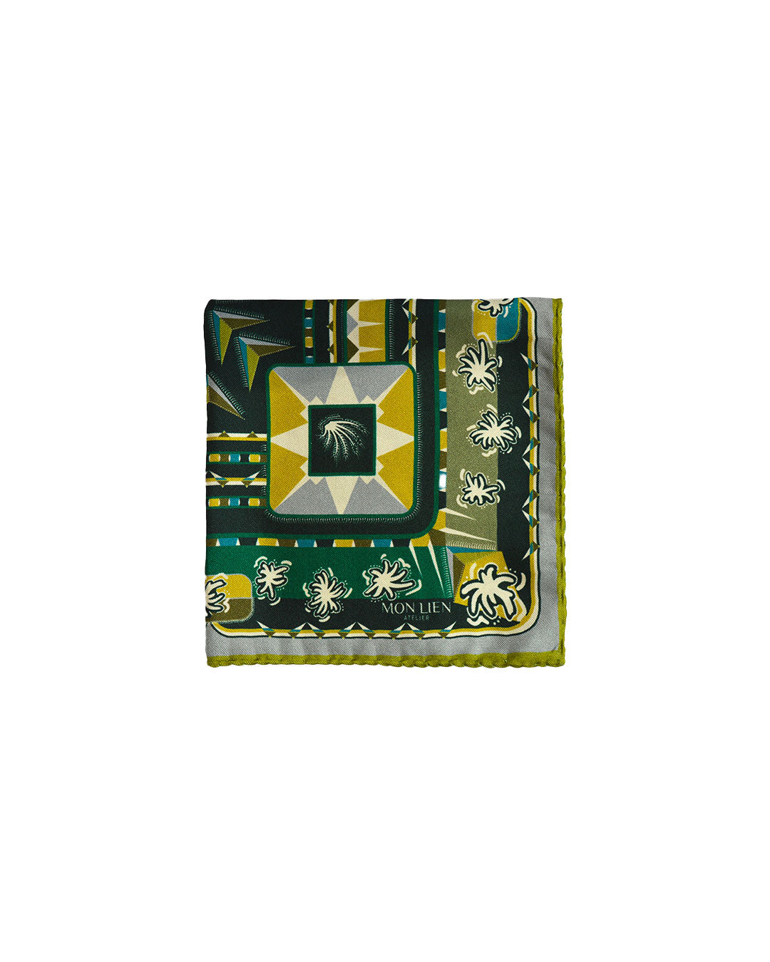 Pocket square in silk - L'ebbrezza del volo - verde e ocra