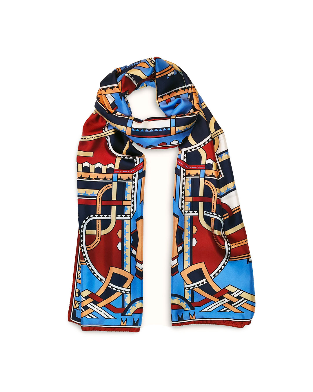 Stole in silk - I nastri danzanti - blu e terracotta