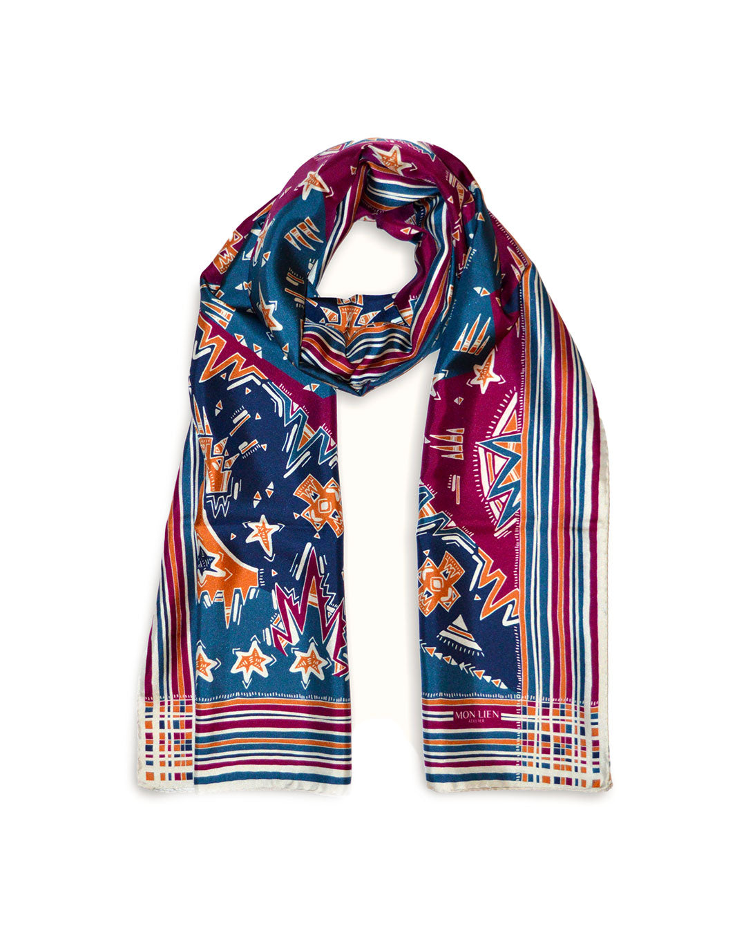 Stole in silk - La testa tra le stelle - blu e bordeaux