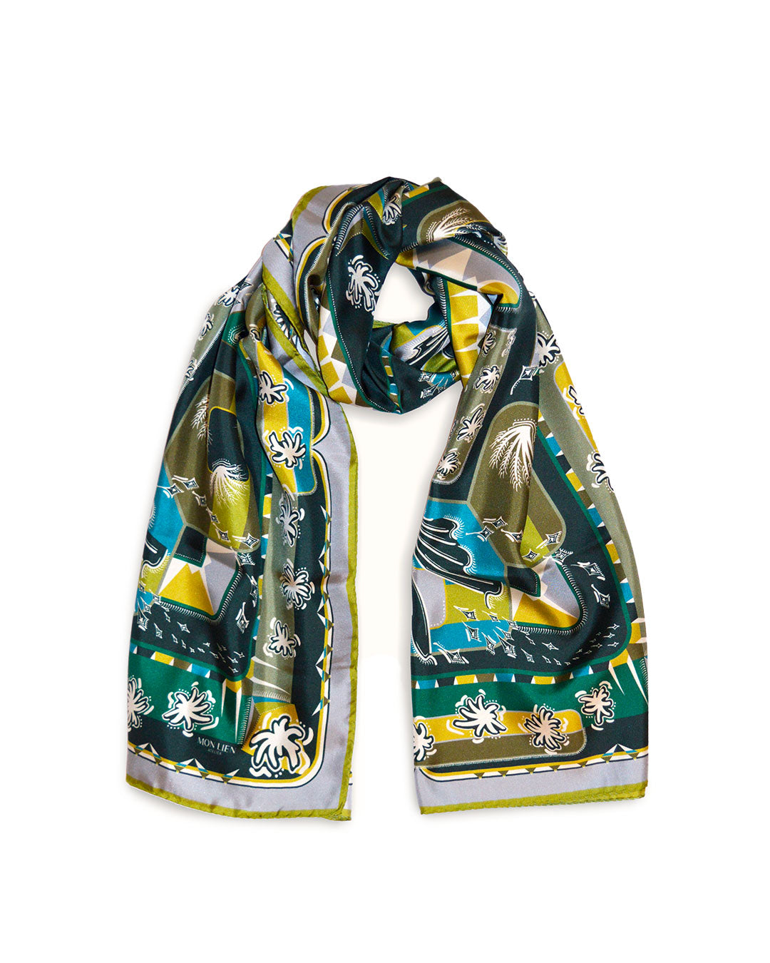 Stole in silk - L'ebbrezza del volo - verde e ocra