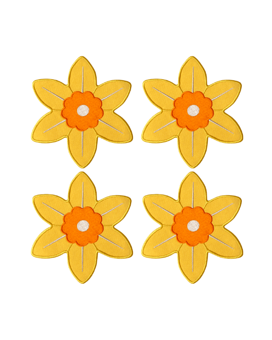 Octaevo’s Daffodil Coasters (Set of 4) bring a cheerful touch to any table setting.