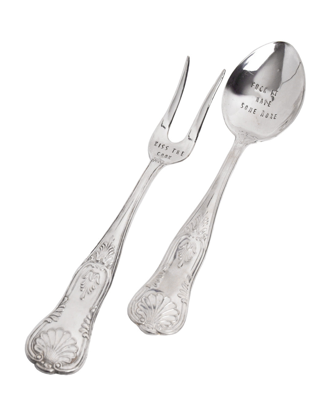 Vintage Silver Hand-stamped serving duo MIX - Set of 2