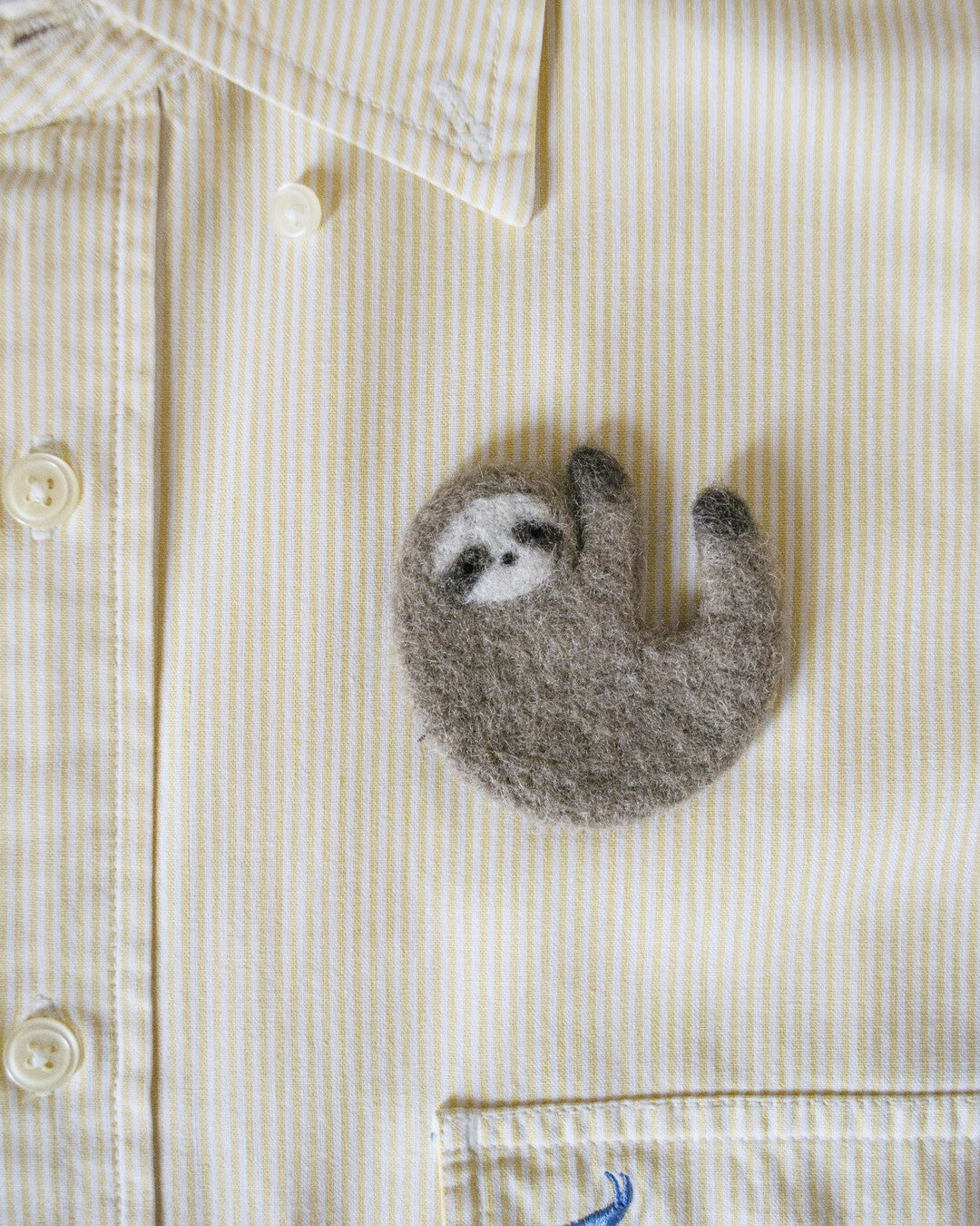 Camillo the sloth needle-felted brooch