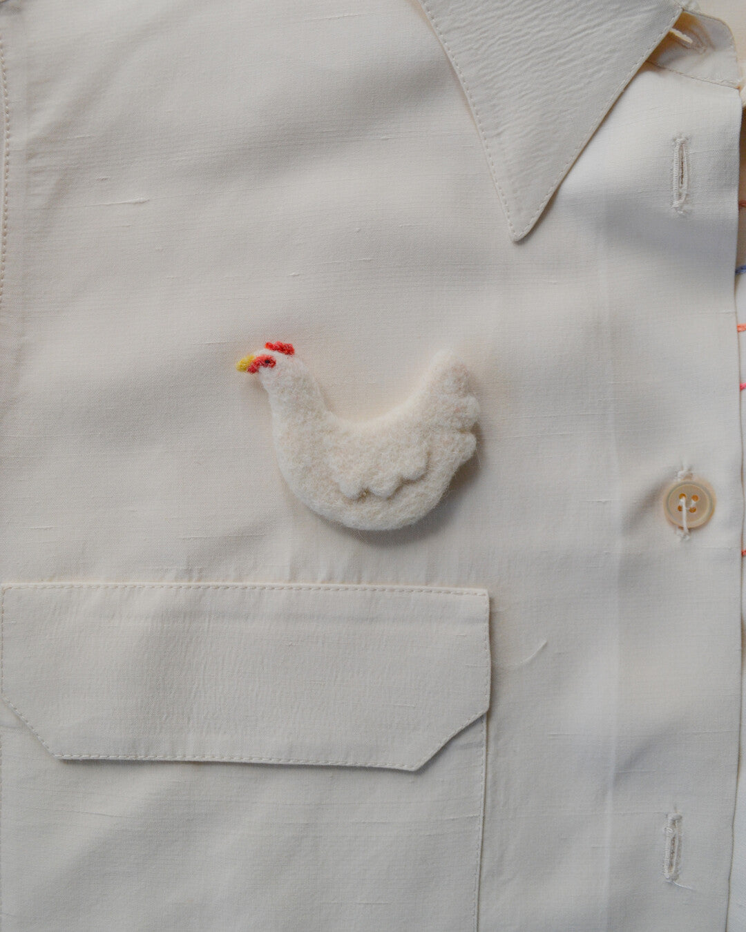 Chicken needle-felted brooch