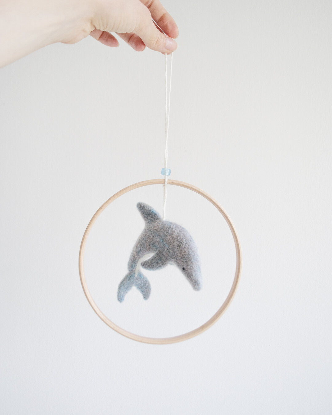 Dolphin needle-felted baby mobile