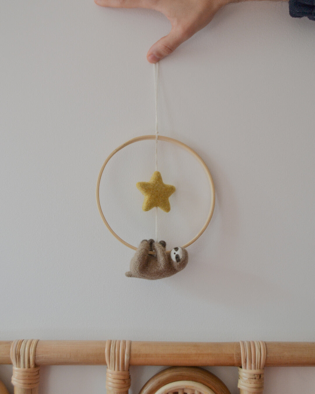 Camillo the sloth needle-felted baby mobile