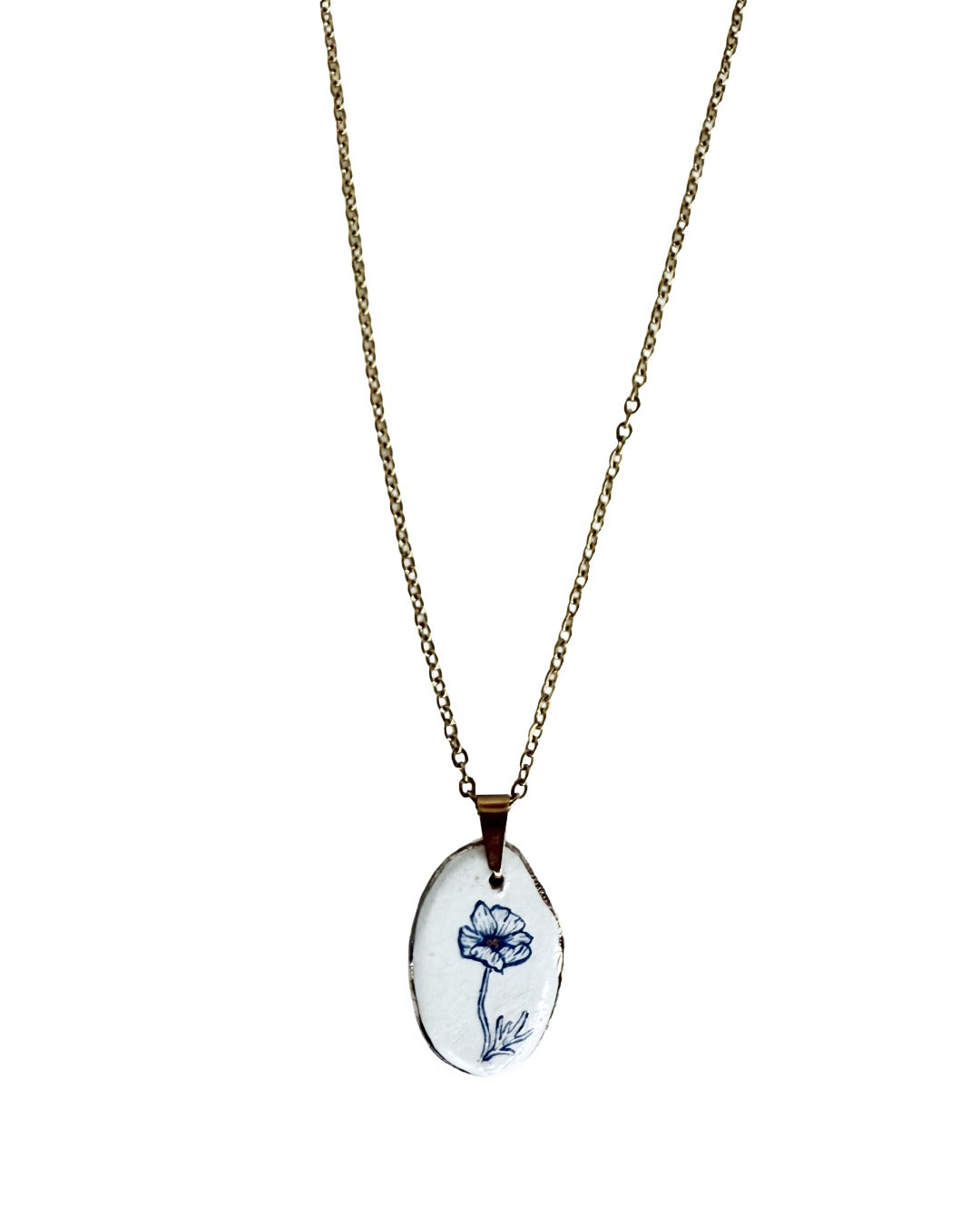 Poppy pendant and venetian box chain necklace