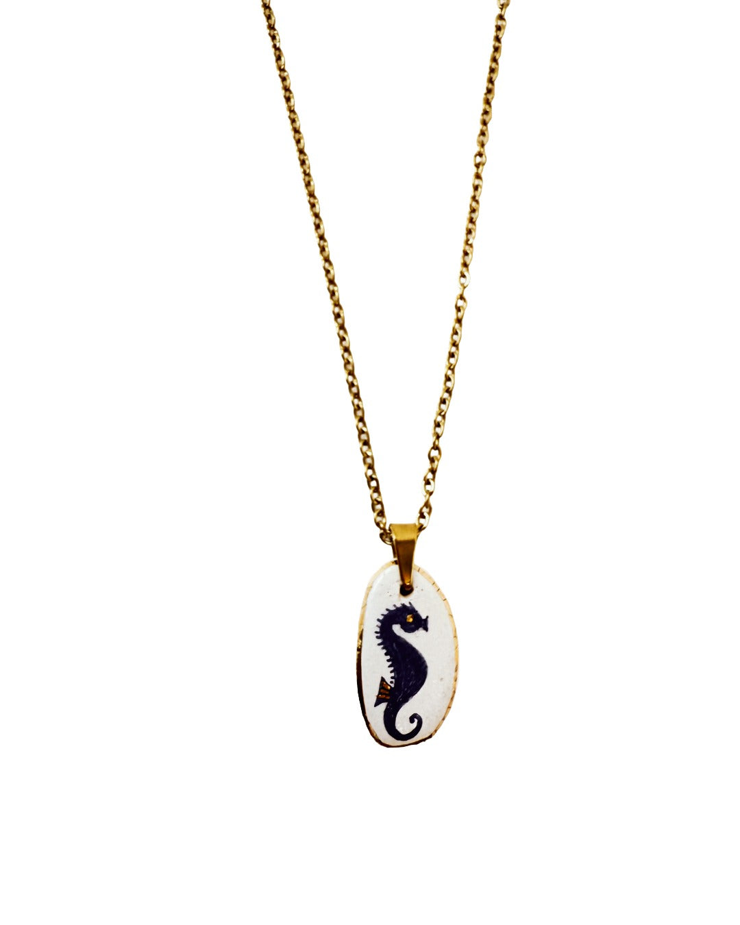 Seahorse pendant and venetian box chain necklace