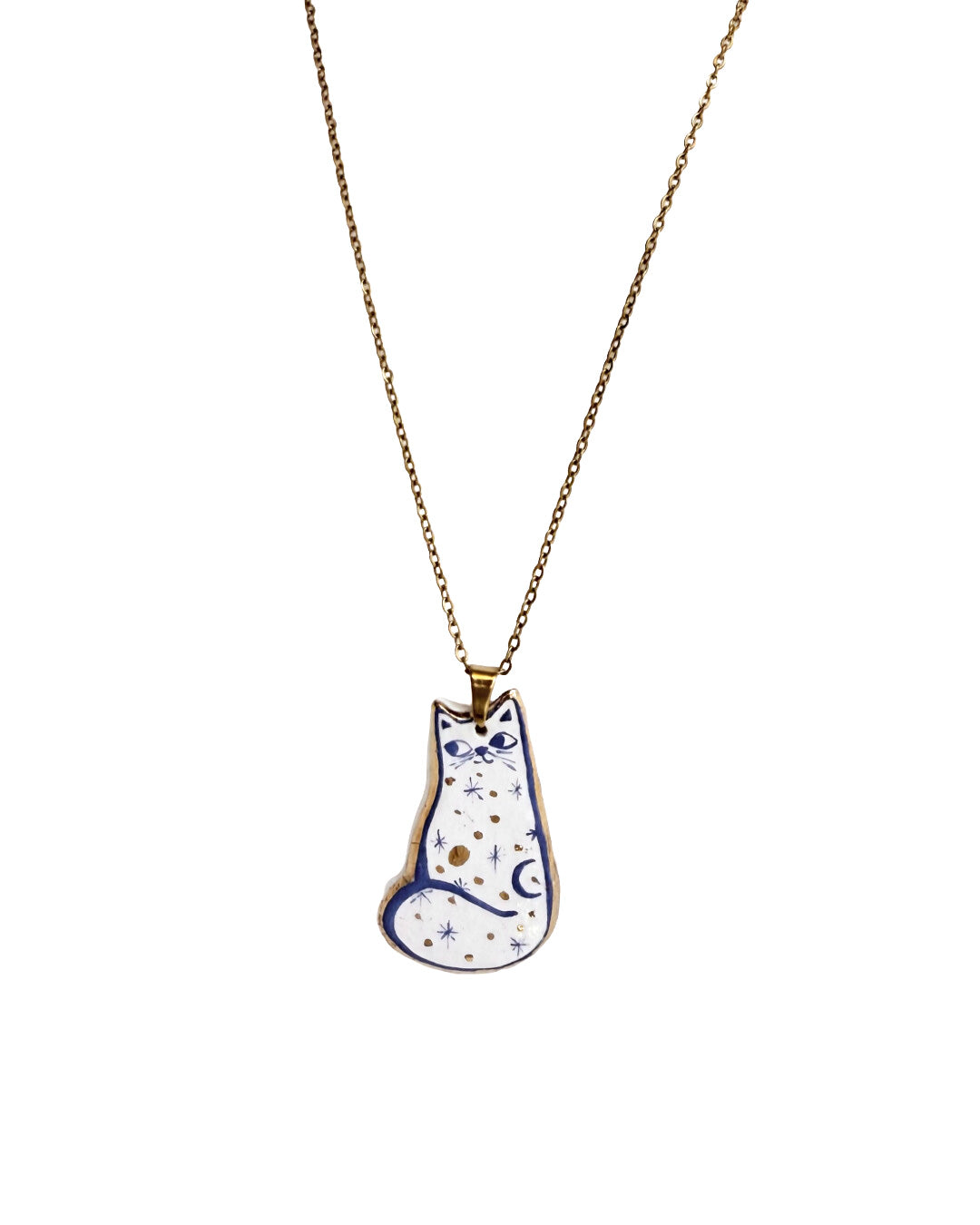 Night cat pendant and venetian box chain necklace