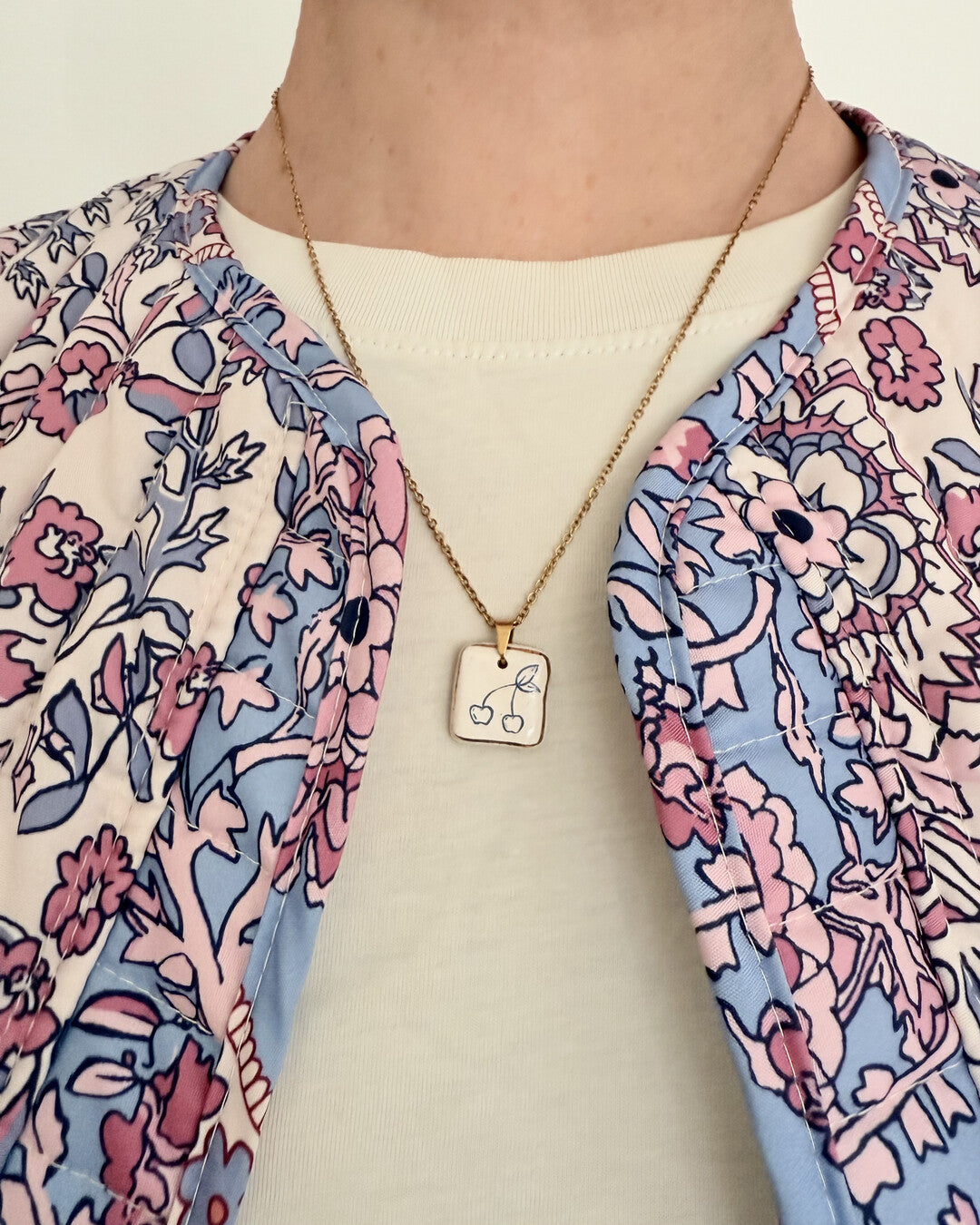 Cherries pendant and venetian box chain necklace